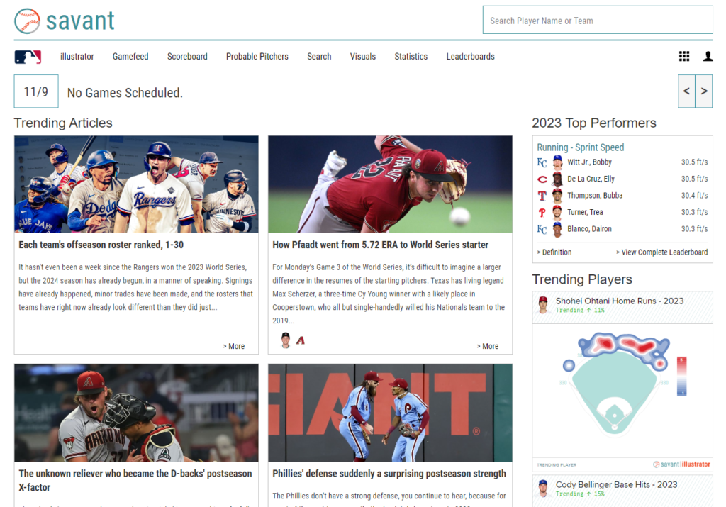 야구 분석 사이트 베이스볼서번트 홈페이지
