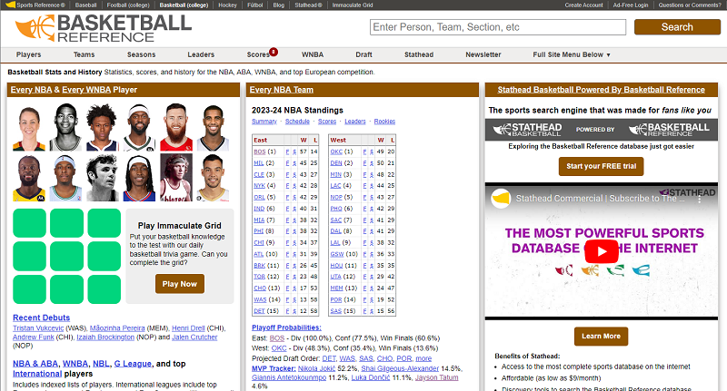 NBA 농구 분석 사이트 basketball reference